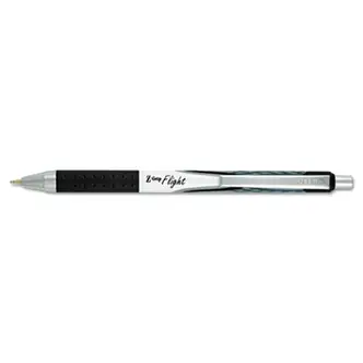Z-Grip Flight Ballpoint Pen, Retractable, Bold 1.2 mm, Black Ink, Black/Gray/White Barrel, 12/Pack