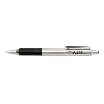 F-402 Ballpoint Pen, Retractable, Fine 0.7 mm, Black Ink, Stainless Steel/Black Barrel, 2/Pack