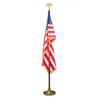 Deluxe U.S. Flag and Staff Set, 60" x 36" Flag, 8 ft Oak Staff, 2" Gold Fringe, 7" Goldtone Eagle, Heavyweight Nylon