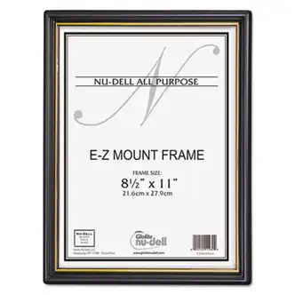 EZ Mount Document Frame with Trim Accent and Plastic Face, Plastic, 8.5 x 11 Insert, Black/Gold, 18/Carton