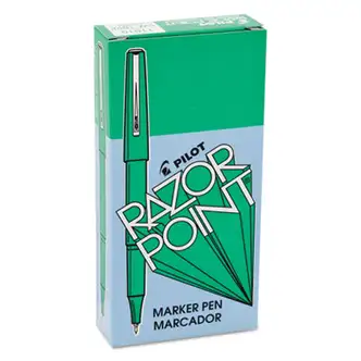 Razor Point Fine Line Porous Point Pen, Stick, Extra-Fine 0.3 mm, Green Ink, Green Barrel, Dozen