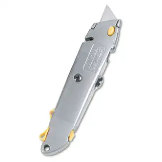 Quick-Change Utility Knife with Twine Cutter and (3) Retractable Blades, 6" Metal Handle, Gray
