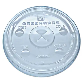 Greenware Cold Drink Lids, Fits 16 oz, 18 oz, 24 oz Cups, X-Slot, Clear, 1,000/Carton
