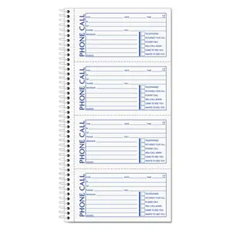 Spiralbound Message Book, Two-Part Carbonless, 5 x 2.75, 4 Forms/Sheet, 200 Forms Total