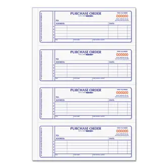 Purchase Order Book, 5 Lines, Two-Part Carbonless, 7 x 2.75, 4 Forms/Sheet, 400 Forms Total