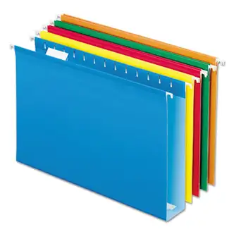 Extra Capacity Reinforced Hanging File Folders with Box Bottom, 2" Capacity, Legal Size, 1/5-Cut Tabs, Assorted Colors,25/BX