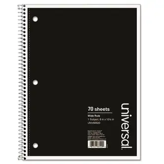 Wirebound Notebook, 1-Subject, Wide/Legal Rule, Black Cover, (70) 10.5 x 8 Sheets