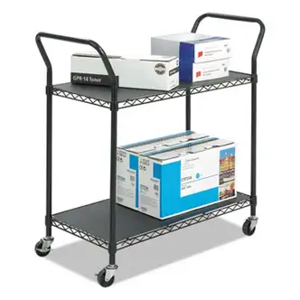 Wire Utility Cart, Metal, 2 Shelves, 400 lb Capacity, 43.75" x 19.25" x 40.5", Black