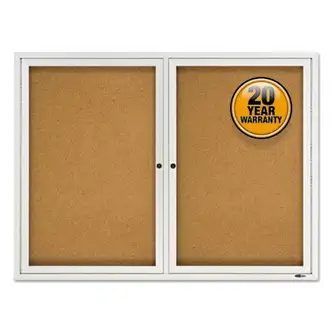 Enclosed Cork Bulletin Board, Cork/Fiberboard, 48 x 36, Tan Surface, Silver Aluminum Frame