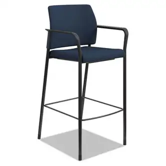 Accommodate Series Cafe Stool with Fixed Arms, Supports Up to 300 lb, 30" Seat Height, Navy Seat, Navy Back, Black Base