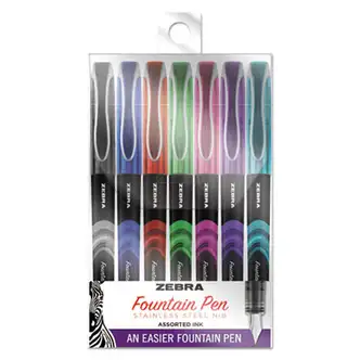 Fountain Pen, Fine 0.6 mm, Assorted Ink and Barrel Colors, 7/Pack