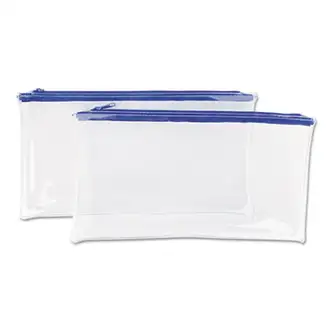 Zippered Wallets/Cases, Transparent Plastic, 11 x 6, Clear/Blue, 2/Pack