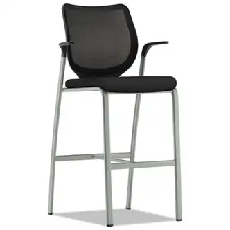 Nucleus Series Cafe-Height Stool with ilira-Stretch M4 Back, Supports Up to 300 lb, Black Seat/Back, Platinum Base