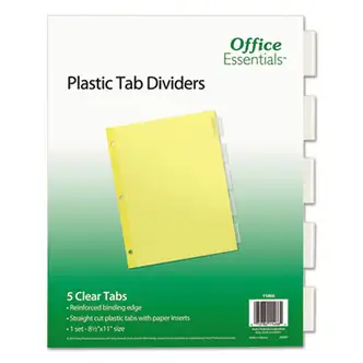 Plastic Insertable Dividers, 5-Tab, 11 x 8.5, Clear Tabs, 1 Set