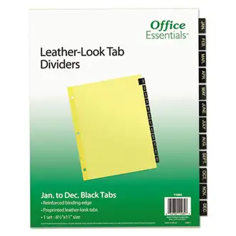 Preprinted Black Leather Tab Dividers, 12-Tab, Jan. to Dec., 11 x 8.5, Buff, 1 Set