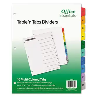 Table 'n Tabs Dividers, 10-Tab, 1 to 10, 11 x 8.5, White, Assorted Tabs, 1 Set