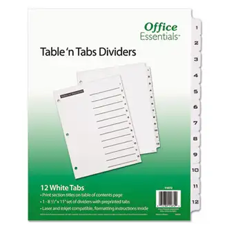 Table 'n Tabs Dividers, 12-Tab, 1 to 12, 11 x 8.5, White, White Tabs, 1 Set