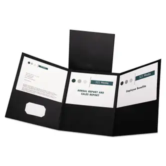 Tri-Fold Folder w/3 Pockets, 150-Sheet Capacity, 11 x 8.5, Black, 20/Box