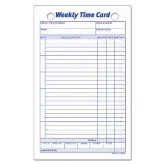 Weekly Employee Time Cards, One Side, 4.25 x 6.75, 100/Pack