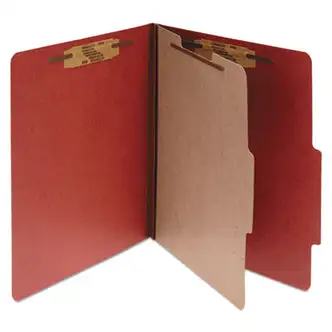 Pressboard Classification Folders, 2" Expansion, 1 Divider, 4 Fasteners, Letter Size, Earth Red Exterior, 10/Box