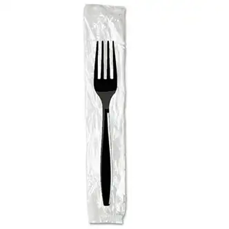 Individually Wrapped Heavyweight Forks, Polystyrene, Black, 1,000/Carton
