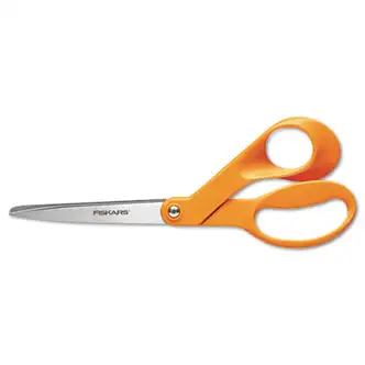 Home and Office Scissors, 8" Long, 3.5" Cut Length, Orange Offset Handle