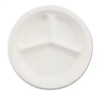 Paper Dinnerware, 3-Compartment Plate, 10.25" dia, White, 500/Carton