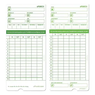 Time Clock Cards for uPunch HN1000/HN3000/HN3600, Two Sides, 7.5 x 3.5, 100/Pack