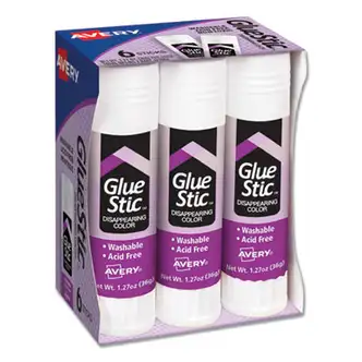 Permanent Glue Stic Value Pack, 1.27 oz, Applies Purple, Dries Clear, 6/Pack