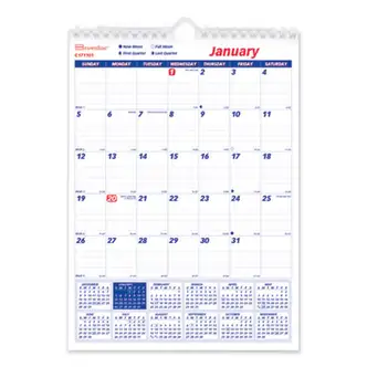 Twin-Wirebound Wall Calendar, One Month per Page, 8 x 11, White Sheets, 12-Month (Jan to Dec): 2024