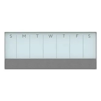 3N1 Magnetic Glass Dry Erase Combo Board, Weekly Calendar, 36 x 15.25, Gray/White Surface, White Aluminum Frame