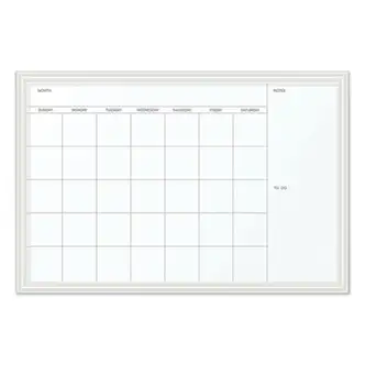 Magnetic Dry Erase Calendar with Decor Frame, One Month, 30 x 20, White Surface, White Wood Frame