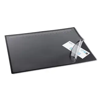 Desk Pad with Transparent Lift-Top Overlay and Antimicrobial Protection, 22" x 17", Black Pad, Transparent Frost Overlay