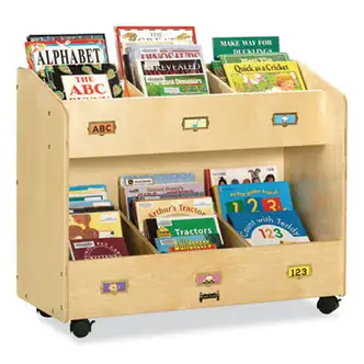 Mobile Section Book Organizers, Six-Section, 36w x 16d x 29.5h, Birch