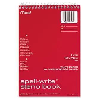 Spell-Write Wirebound Steno Pad, Gregg Rule, Randomly Assorted Cover Colors, 80 White 6 x 9 Sheets