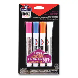 Boardmate Wet Erase Chalk Markers, Broad Bullet Tip, Assorted Colors, 4/Pack