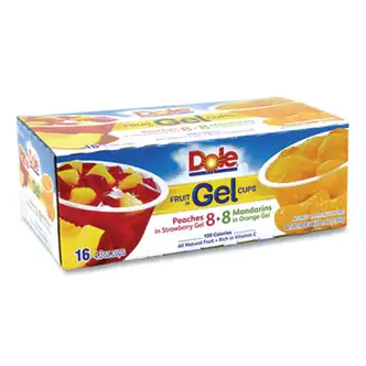Fruit in Gel Cups, Mandarins/Orange, Peaches/Strawberry, 4.3 oz Cups, 16 Cups/Carton, Ships in 1-3 Business Days