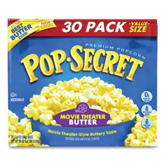 Microwave Popcorn, Movie Theater Butter, 3 oz Bags, 30/Carton, Ships in 1-3 Business Days