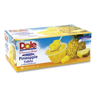 Tropical Gold Premium Pineapple Tidbits, 4 oz Bowls, 16 Bowls/Carton, Ships in 1-3 Business Days