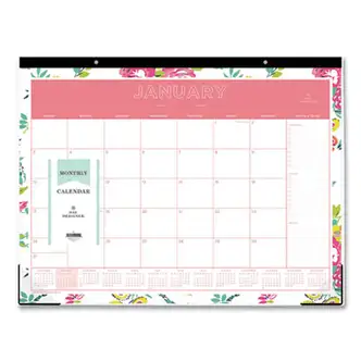 Day Designer Peyton Desk Pad Calendar, Floral Artwork, 22 x 17, Black Binding, Clear Corners, 12-Month (Jan-Dec): 2024