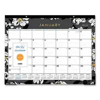 Baccara Dark Desk Pad, Baccara Dark Floral Artwork, 22 x 17, White/Black Sheets, Black Binding, 12-Month (Jan to Dec): 2024