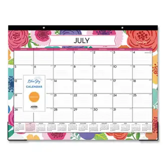 Mahalo Academic Desk Pad, Floral Artwork, 22 x 17, Black Binding, Clear Corners, 12-Month (July to June): 2024 to 2025