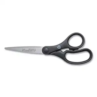 KleenEarth Basic Plastic Handle Scissors, Pointed Tip, 7" Long, 2.8" Cut Length, Black Straight Handle