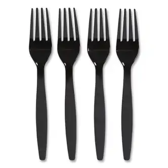 Heavyweight Plastic Cutlery, Fork, Black, 100/Pack