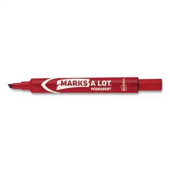 MARKS A LOT Regular Desk-Style Permanent Marker, Broad Chisel Tip, Red, Dozen (7887)