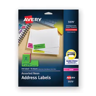 High-Visibility Permanent Laser ID Labels, 1 x 2.63, Asst. Neon, 450/Pack