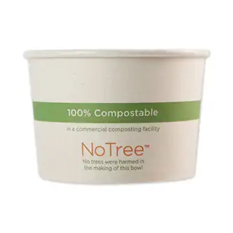 No Tree Paper Bowls, 16 oz, 4.4" Diameter x 3"h, Natural, Sugarcane, 500/Carton