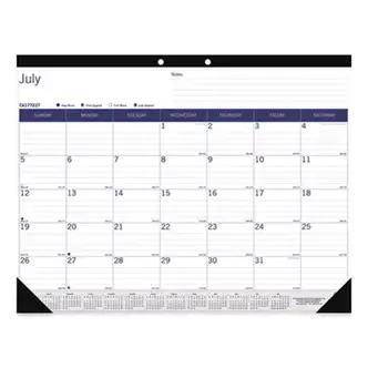 DuraGlobe Academic Desk Pad Calendar, 22 x 17, White/Blue/Gray Sheets, Black Headband, 13-Month (July to July): 2024 to 2025