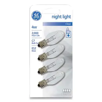 Incandescent C7 Night Light Bulb, 4 W, Clear, 4/Pack