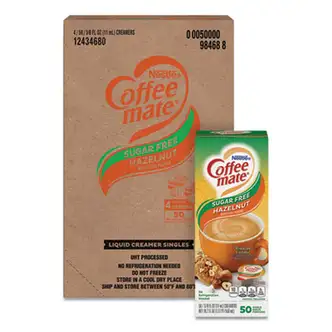 Liquid Coffee Creamer, Zero Sugar Hazelnut, 0.38 oz Mini Cups, 50/Box, 4 Boxes/Carton